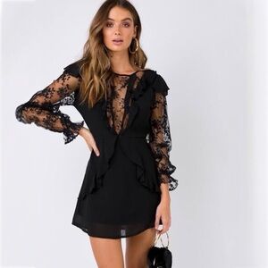 🆕 Princess Polly Sorcerers Apprentice Black Lace Ruffle Mini Dress